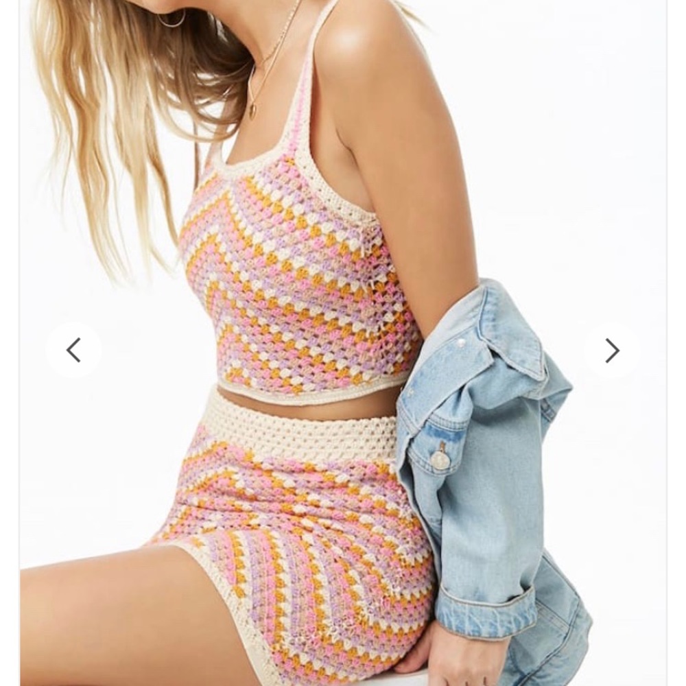 Forever 21 Crochet Cropped Cami + Skirt Set